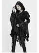 Front Chest Decals Metal Retro Button Lace Cuff Black Gothic Knit Velvet Hooded Coat