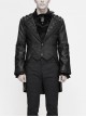 Woven Ribbon Collar Metal Retro Button Flare Sleeve Black Gothic Leather Coat