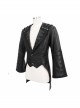 Woven Ribbon Collar Metal Retro Button Flare Sleeve Black Gothic Leather Coat