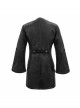 Woven Ribbon Collar Metal Retro Button Flare Sleeve Black Gothic Leather Coat