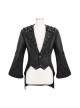 Woven Ribbon Collar Metal Retro Button Flare Sleeve Black Gothic Leather Coat