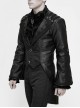 Woven Ribbon Collar Metal Retro Button Flare Sleeve Black Gothic Leather Coat