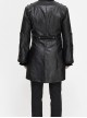 Woven Ribbon Collar Metal Retro Button Flare Sleeve Black Gothic Leather Coat
