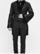 Woven Ribbon Collar Metal Retro Button Flare Sleeve Black Gothic Leather Coat