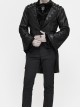 Woven Ribbon Collar Metal Retro Button Flare Sleeve Black Gothic Leather Coat