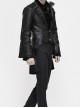 Woven Ribbon Collar Metal Retro Button Flare Sleeve Black Gothic Leather Coat