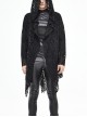 Black V-Neck Long Sleeve Sharp Corner Hem Punk Broken Holes Coat