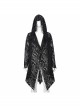 Black V-Neck Long Sleeve Sharp Corner Hem Punk Broken Holes Coat