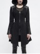 Metal Rivet Decoration Side Lace-Up Sharp Corner Hem Black Punk Twill Coat