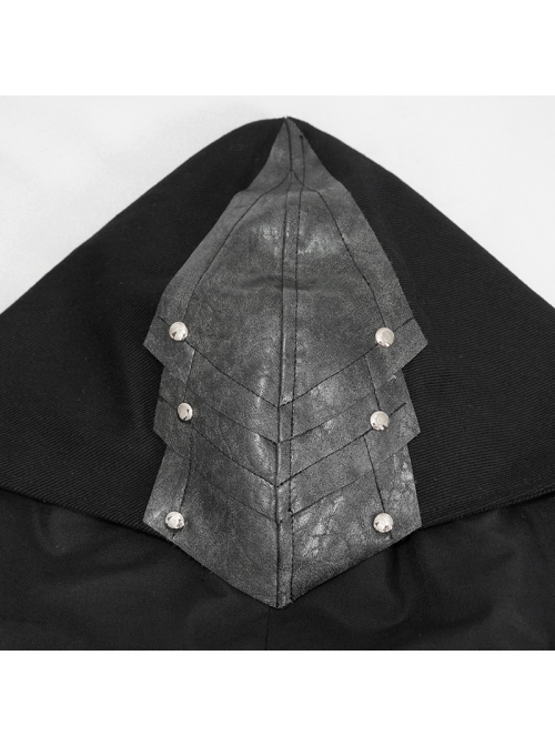 Metal Rivet Decoration Side Lace-Up Sharp Corner Hem Black Punk Twill Coat