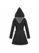 Metal Rivet Decoration Side Lace-Up Sharp Corner Hem Black Punk Twill Coat
