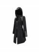 Metal Rivet Decoration Side Lace-Up Sharp Corner Hem Black Punk Twill Coat