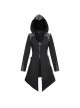 Metal Rivet Decoration Side Lace-Up Sharp Corner Hem Black Punk Twill Coat