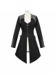 Metal Rivet Decoration Side Lace-Up Sharp Corner Hem Black Punk Twill Coat