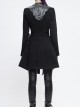 Metal Rivet Decoration Side Lace-Up Sharp Corner Hem Black Punk Twill Coat