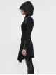 Metal Rivet Decoration Side Lace-Up Sharp Corner Hem Black Punk Twill Coat