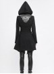 Metal Rivet Decoration Side Lace-Up Sharp Corner Hem Black Punk Twill Coat