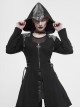 Metal Rivet Decoration Side Lace-Up Sharp Corner Hem Black Punk Twill Coat