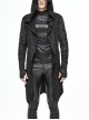Black Tuck Long Sleeve Punk Line Map Printing Knit Hooded Coat