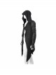 Black Tuck Long Sleeve Punk Line Map Printing Knit Hooded Coat