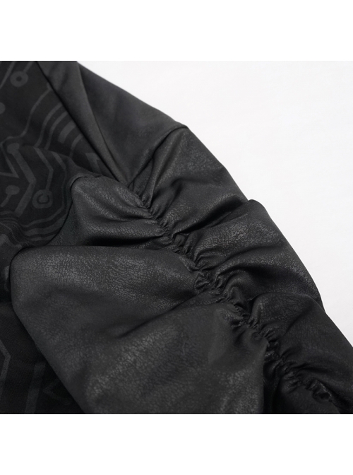 Black Tuck Long Sleeve Punk Line Map Printing Knit Hooded Coat