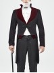 Stand-Up Collar Splice Burgundy Weft Velvet Embroidery Front Buckle Black Gothic Jacquard Coat