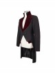 Stand-Up Collar Splice Burgundy Weft Velvet Embroidery Front Buckle Black Gothic Jacquard Coat