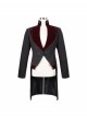 Stand-Up Collar Splice Burgundy Weft Velvet Embroidery Front Buckle Black Gothic Jacquard Coat