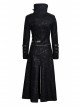 Women Stand-Up Collar Front Chest Metal Buckle Leather Strap Long Sleeve Black Punk Twill Coat