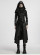 Women Stand-Up Collar Front Chest Metal Buckle Leather Strap Long Sleeve Black Punk Twill Coat