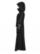 Women Stand-Up Collar Front Chest Metal Buckle Leather Strap Long Sleeve Black Punk Twill Coat
