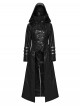 Women Stand-Up Collar Front Chest Metal Buckle Leather Strap Long Sleeve Black Punk Twill Coat