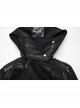 Women Stand-Up Collar Front Chest Metal Buckle Leather Strap Long Sleeve Black Punk Twill Coat