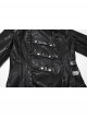 Women Stand-Up Collar Front Chest Metal Buckle Leather Strap Long Sleeve Black Punk Twill Coat