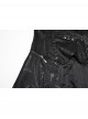 Women Stand-Up Collar Front Chest Metal Buckle Leather Strap Long Sleeve Black Punk Twill Coat