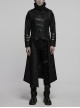 Men Stand-Up Collar Front Chest Metal Buckle Leather Strap Long Sleeve Black Punk Twill Coat
