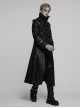 Men Stand-Up Collar Front Chest Metal Buckle Leather Strap Long Sleeve Black Punk Twill Coat