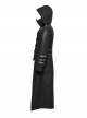 Men Stand-Up Collar Front Chest Metal Buckle Leather Strap Long Sleeve Black Punk Twill Coat