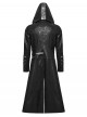 Men Stand-Up Collar Front Chest Metal Buckle Leather Strap Long Sleeve Black Punk Twill Coat