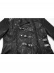 Men Stand-Up Collar Front Chest Metal Buckle Leather Strap Long Sleeve Black Punk Twill Coat
