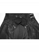 Men Stand-Up Collar Front Chest Metal Buckle Leather Strap Long Sleeve Black Punk Twill Coat
