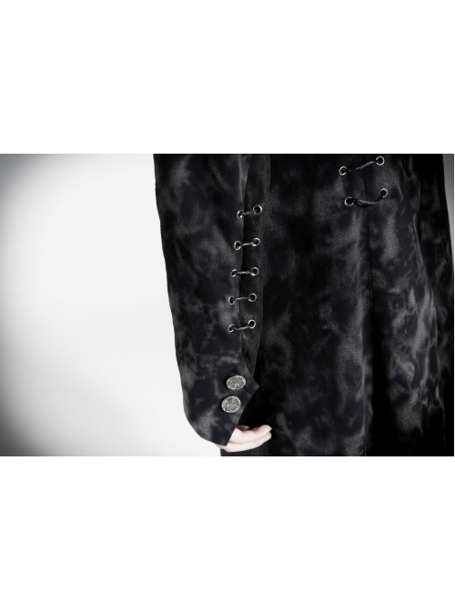 Stand-Up Collar Front Metal Retro Button Skull Decoration Lace-Up Black Punk Print Coat