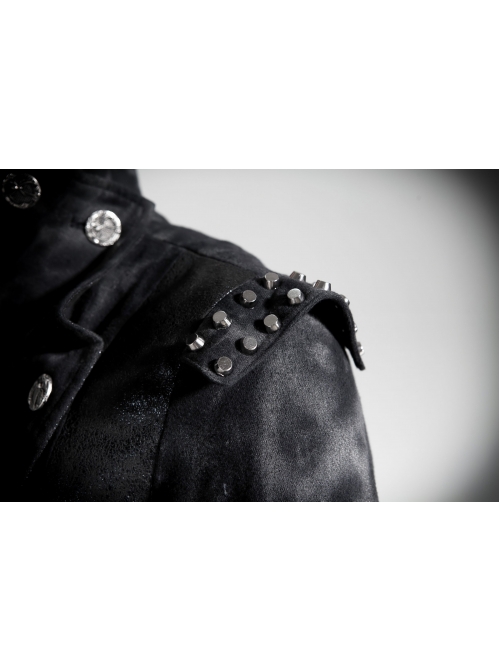 Stand-Up Collar Front Metal Retro Button Skull Decoration Lace-Up Black Punk Print Coat