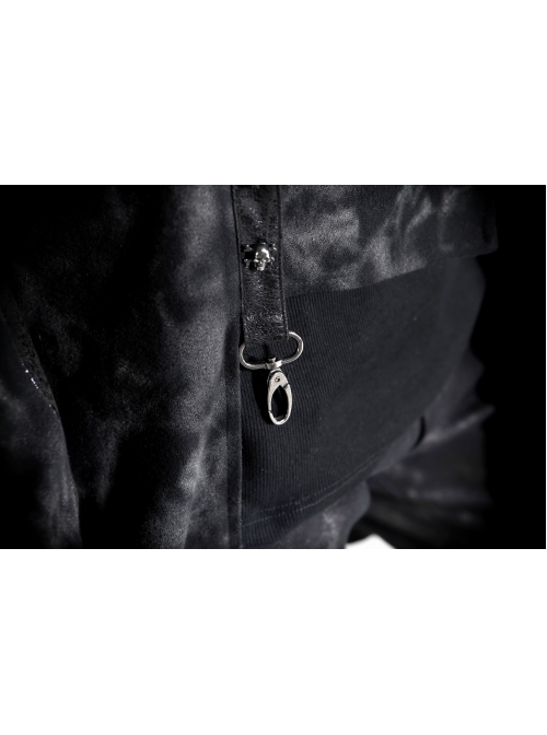Stand-Up Collar Front Metal Retro Button Skull Decoration Lace-Up Black Punk Print Coat