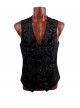 Front Woven Strap Metal Retro Button Black Gothic Jacquard Vest
