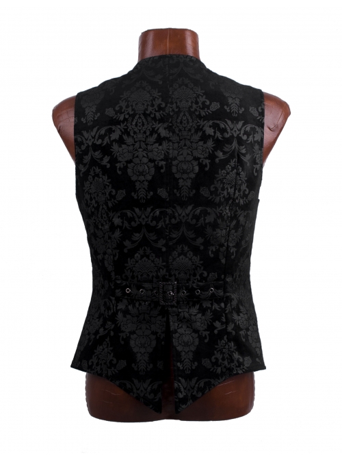 Front Woven Strap Metal Retro Button Black Gothic Jacquard Vest
