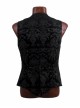 Front Woven Strap Metal Retro Button Black Gothic Jacquard Vest