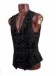 Front Woven Strap Metal Retro Button Black Gothic Jacquard Vest