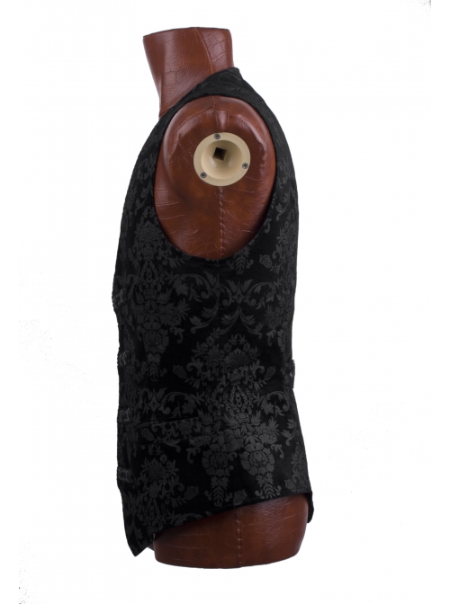 Front Woven Strap Metal Retro Button Black Gothic Jacquard Vest