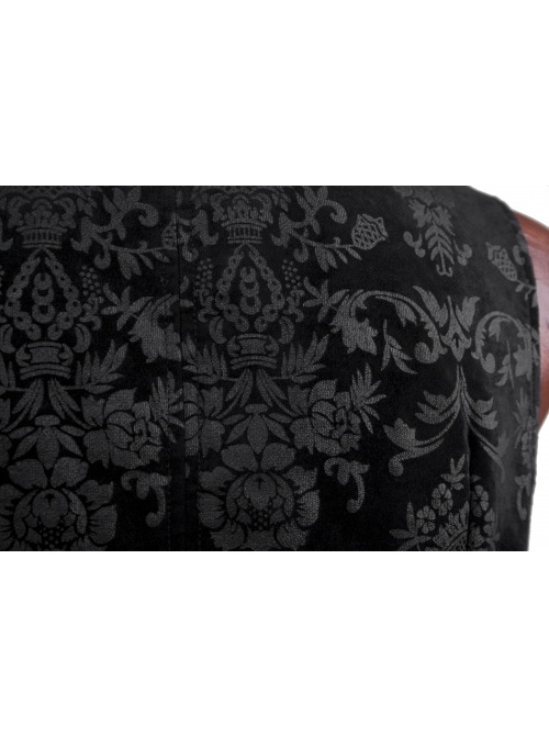 Front Woven Strap Metal Retro Button Black Gothic Jacquard Vest